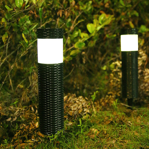 LZINA™ | Outdoor Solar Rattan Cylindrical LED Garden Lawn In-ground Landscape Light