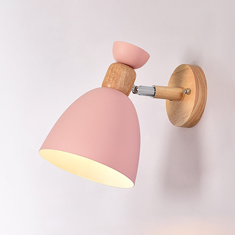 BowLift Modern Minimalist Round Horn Aluminum & Wood 1-Light Wall Lamp for Bedroom