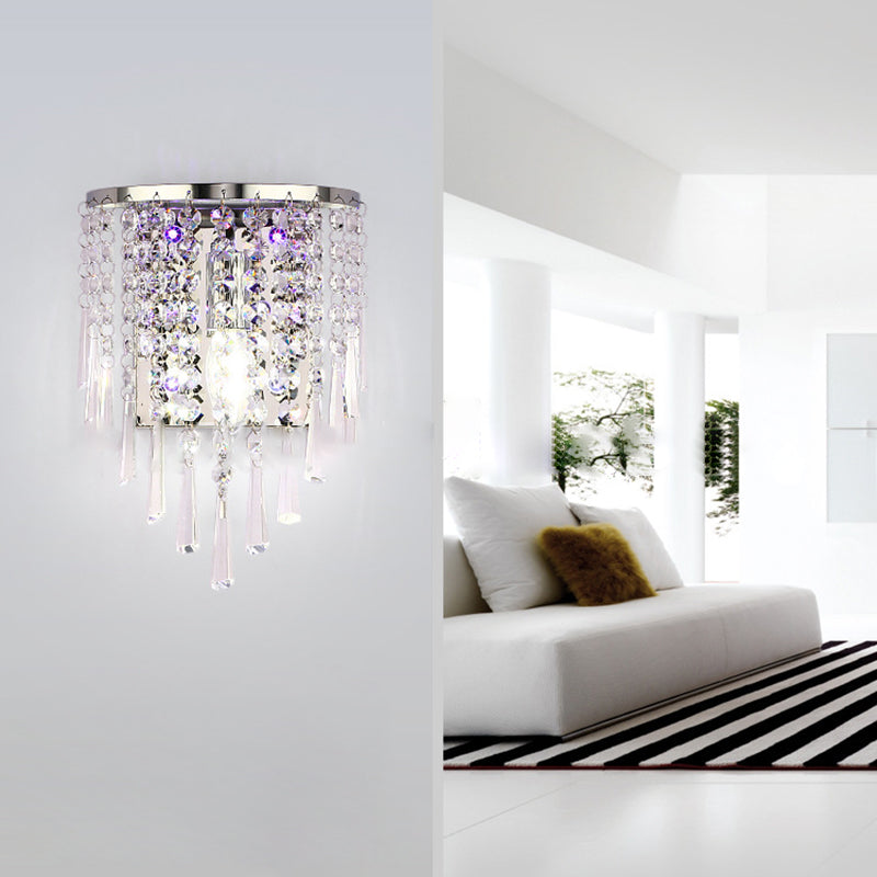 BowLift Modern Luxury Pearl Stainless Steel Crystal 1-Light Wall Sconce Lamp – Semi-Round Octagonal Design for Living Room