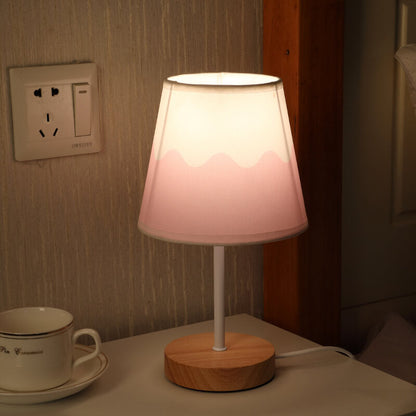 BowLift Nordic Vintage Fabric Cone LED Table Lamp in Solid Wood