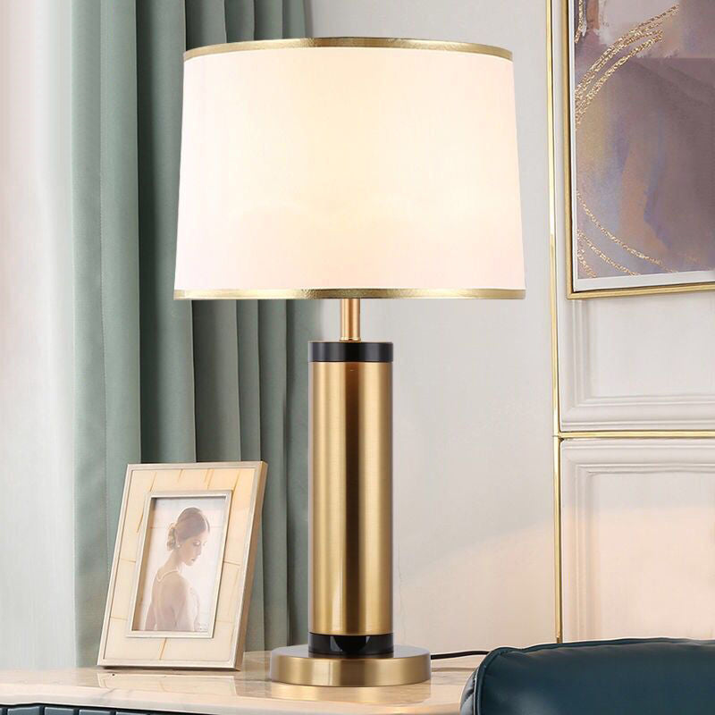 LZINA™ | Modern Transitional Cylinder Iron Table Lamp with Fabric Shade — 1-Light for the Living Room