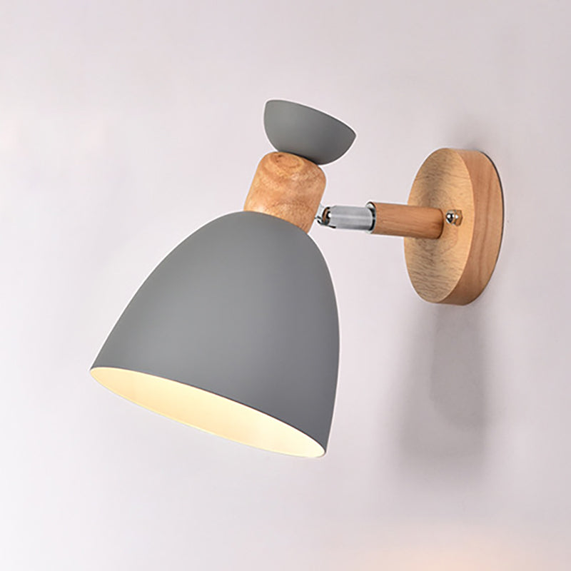 BowLift Modern Minimalist Round Horn Aluminum & Wood 1-Light Wall Lamp for Bedroom