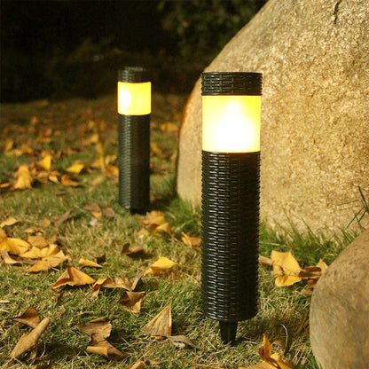 LZINA™ | Outdoor Solar Rattan Cylindrical LED Garden Lawn In-ground Landscape Light