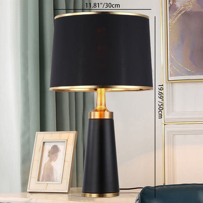 LZINA™ | Modern Transitional Cylinder Iron Table Lamp with Fabric Shade — 1-Light for the Living Room