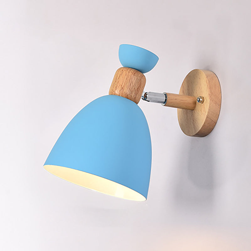 BowLift Modern Minimalist Round Horn Aluminum & Wood 1-Light Wall Lamp for Bedroom