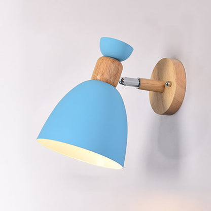 BowLift Modern Minimalist Round Horn Aluminum & Wood 1-Light Wall Lamp for Bedroom