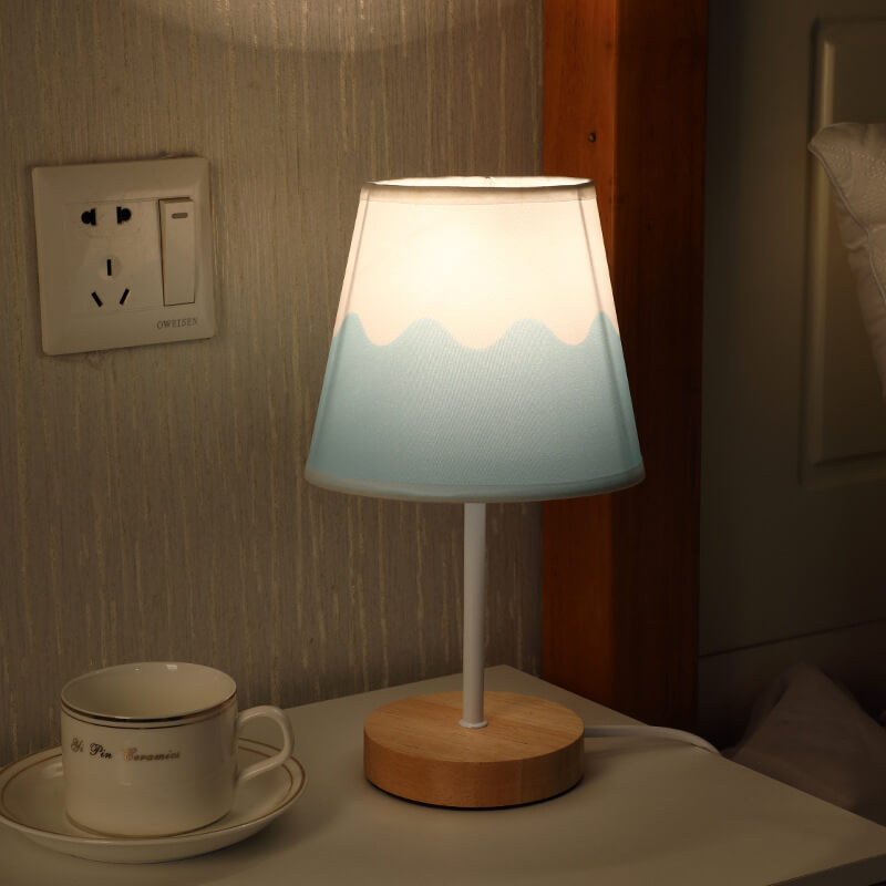 BowLift Nordic Vintage Fabric Cone LED Table Lamp in Solid Wood