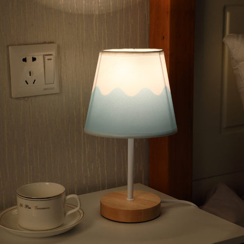 BowLift Nordic Vintage Fabric Cone LED Table Lamp in Solid Wood