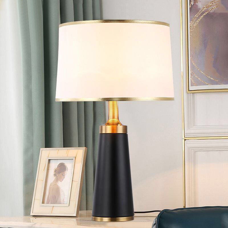 LZINA™ | Modern Transitional Cylinder Iron Table Lamp with Fabric Shade — 1-Light for the Living Room