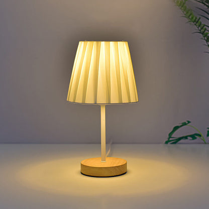 BowLift Nordic Vintage Fabric Cone LED Table Lamp in Solid Wood