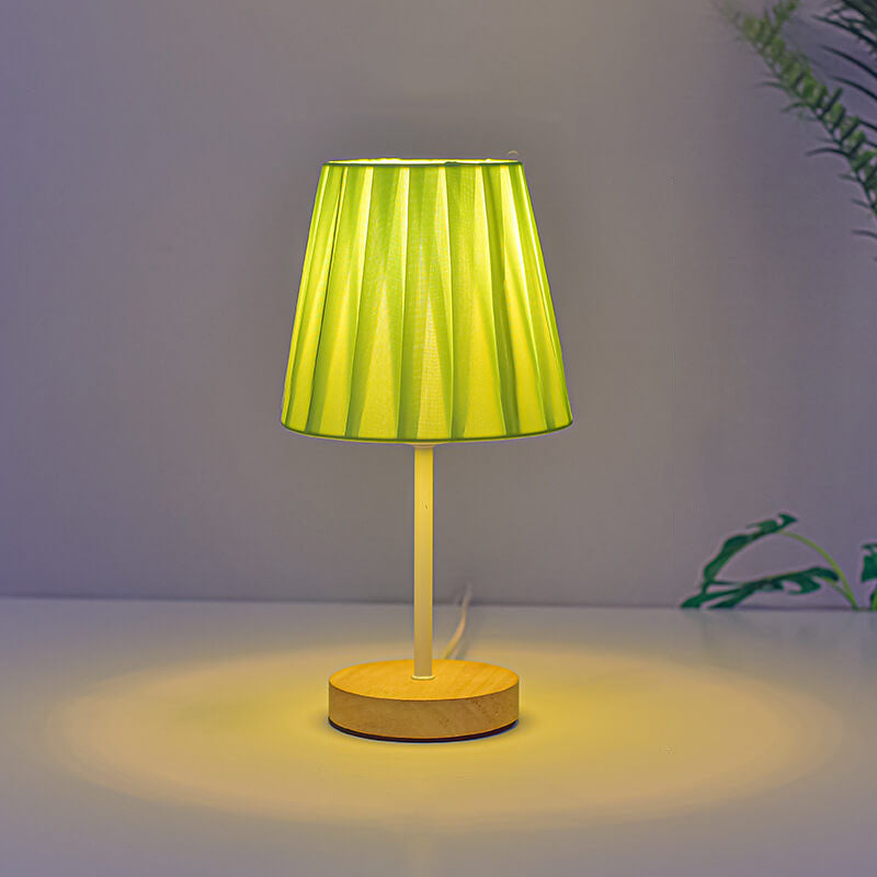 BowLift Nordic Vintage Fabric Cone LED Table Lamp in Solid Wood