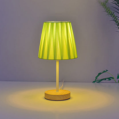 BowLift Nordic Vintage Fabric Cone LED Table Lamp in Solid Wood