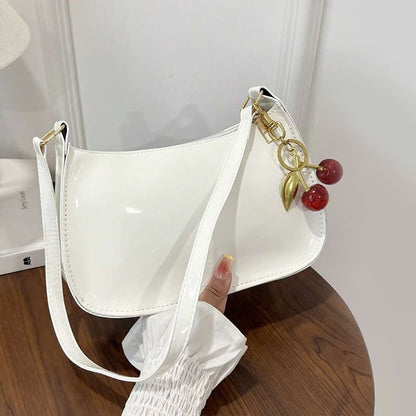 Women’s PU Leather Shoulder Bag with Cherry Pendant
