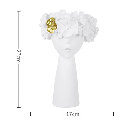 LZINA™ | Nordic Girl Head Flower Resin Vase Statue Flower Vases for Office Desktop Dried Flowers Ornaments Decor Container