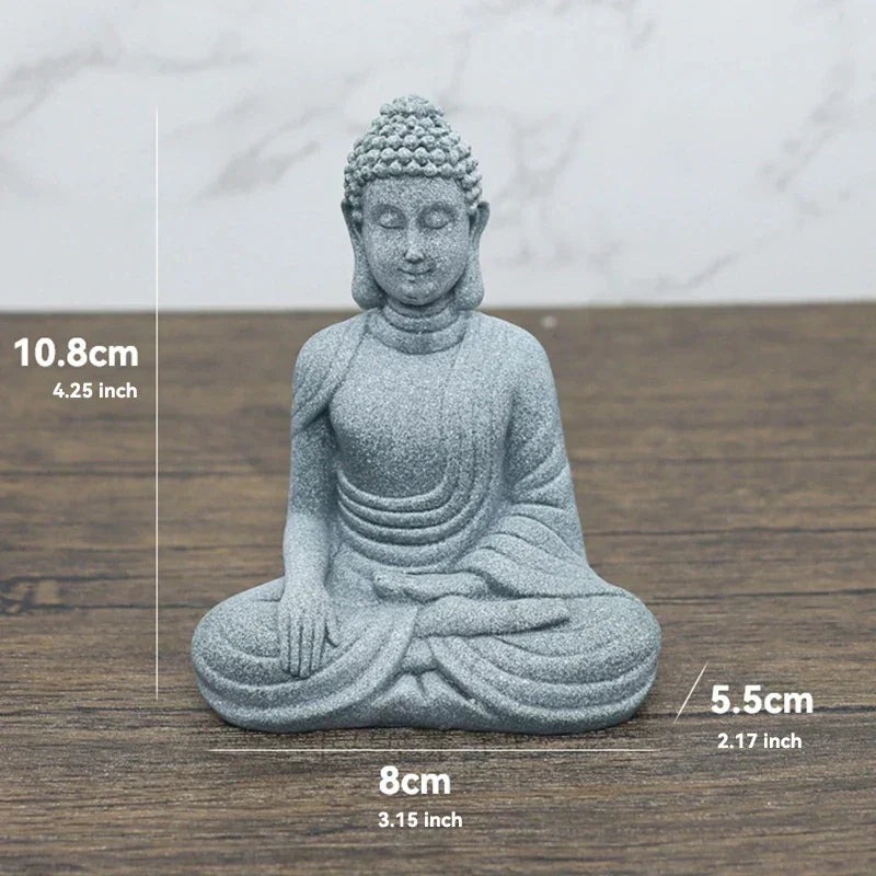 LZINA™ | Buddha Stone Statue Small Buddhist Monks Tibetan Buddhism Figures Zen Garden Ornament Meditation Home Aquarium Decoration