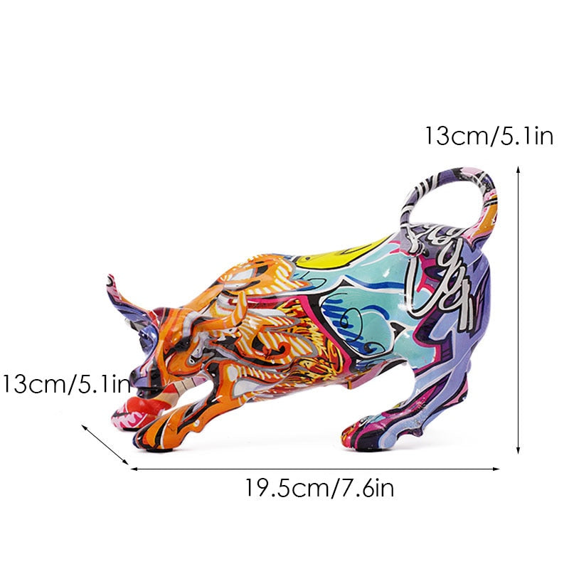 LZINA™ | Graffiti-Painting Resin Bull Figures Home Living Room Bedroom Office Desktop Feng Shui Ornaments Collection Statues