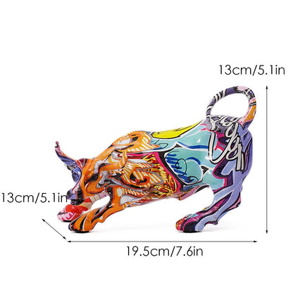 LZINA™ | Graffiti-Painting Resin Bull Figures Home Living Room Bedroom Office Desktop Feng Shui Ornaments Collection Statues
