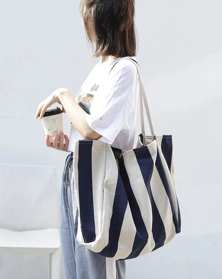 LZINA™ | Striped linen tote bag
