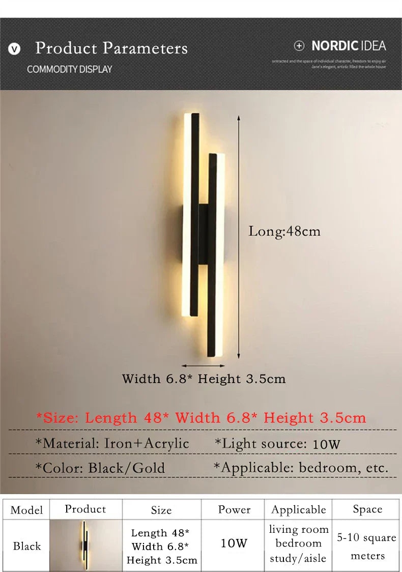 BowLift Modern LED Wall Lamp – Black & Gold Acrylic Accent Light for Elegant Room Décor