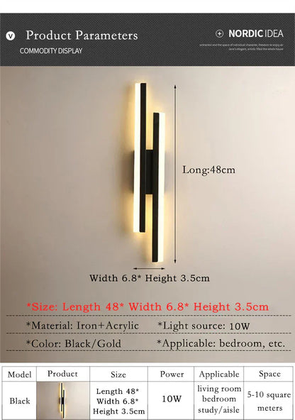 BowLift Modern LED Wall Lamp – Black & Gold Acrylic Accent Light for Elegant Room Décor
