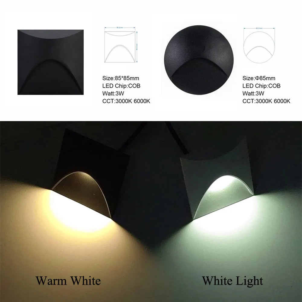 BowLift | Modern waterproof IP65 LED recessed wall lamp for outdoor lighting - 3W embedded step & staircase balcony portal light