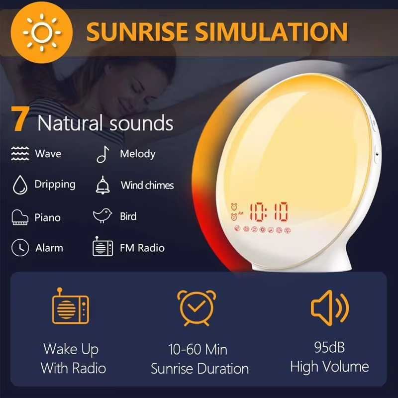 LZINA™ | Sunrise Simulation Wake-Up Alarm Clock with Night Light & FM Radio