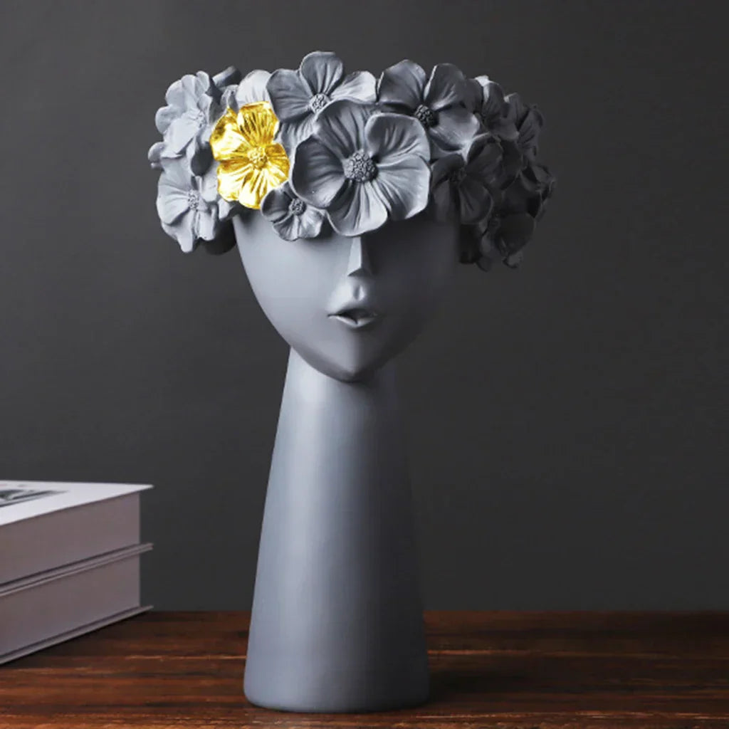 LZINA™ | Nordic Girl Head Flower Resin Vase Statue Flower Flower Vases for Office Desktop Dried Flowers Ornaments Decor Container