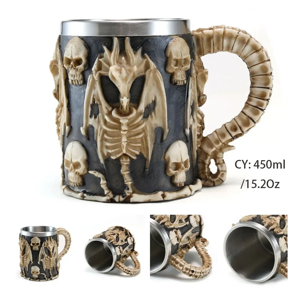 LZINA™ | Medieval Dragon Resin Stainless Steel Mug as Coffee Mug or Tea Mug