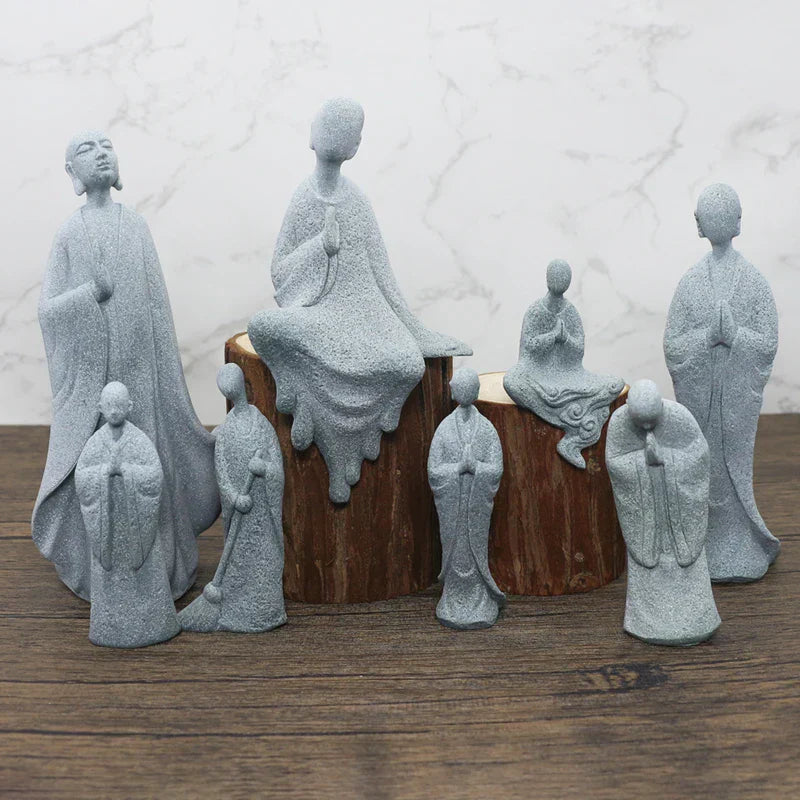 LZINA™ | Buddha Stone Statue Small Buddhist Monks Tibetan Buddhism Figures Zen Garden Ornament Meditation Home Aquarium Decoration