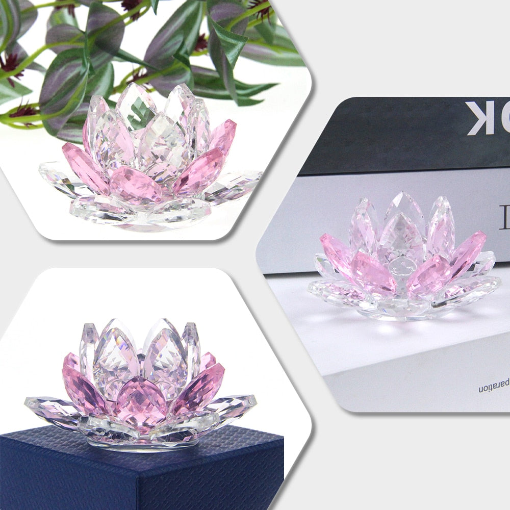LZINA™ | Crystal Lotus Flower Craft Glass Paperweight Home Decoration Ornaments Figures Home Wedding Party Decor Gifts Souvenir