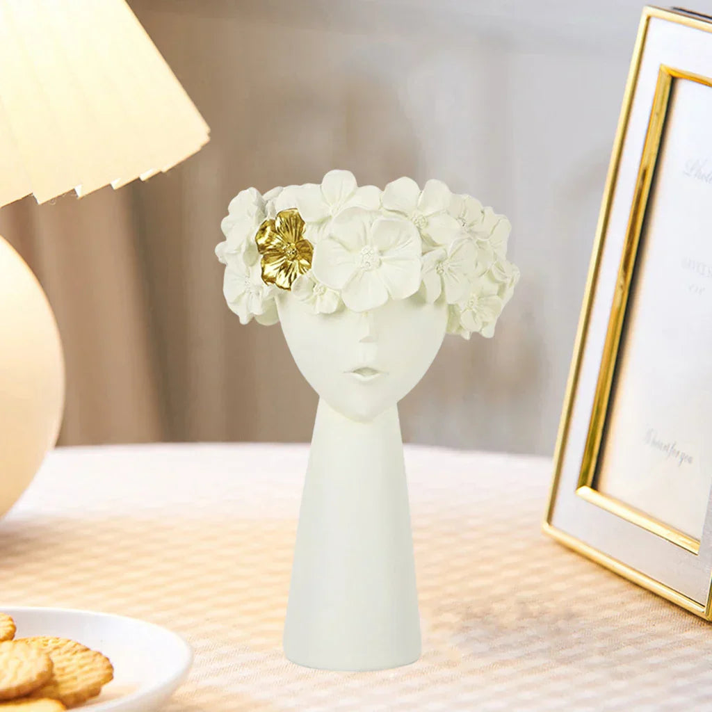 LZINA™ | Nordic Girl Head Flower Resin Vase Statue Flower Vases for Office Desktop Dried Flowers Ornaments Decor Container