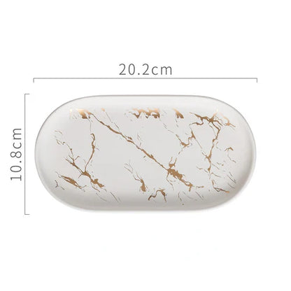 BowLift | Nordic Ins Ceramic Marble Oval Tray Jewelry Storage Tray Accessories Soap Holder Golden Wave Bathroom Cup Bath Decoration