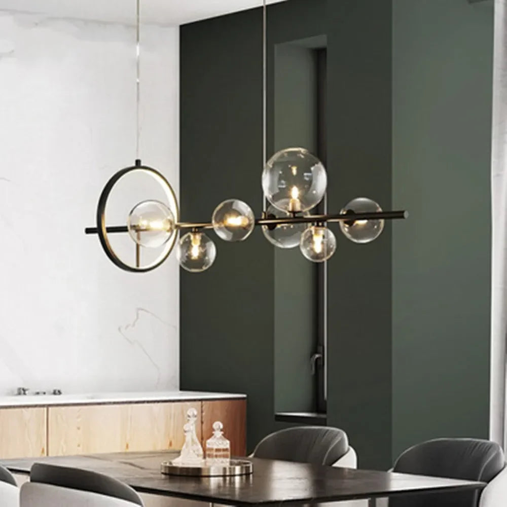 BowLift | Modern creative metal chandelier lighting: 7/10 clear glass bubbles, long round design with G9 light socket