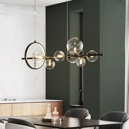 BowLift | Modern creative metal chandelier lighting: 7/10 clear glass bubbles, long round design with G9 light socket