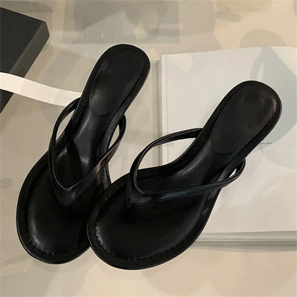 Women’s Apricot Low Heel Flip Flop Sandals with Round Toe and Thin Heel