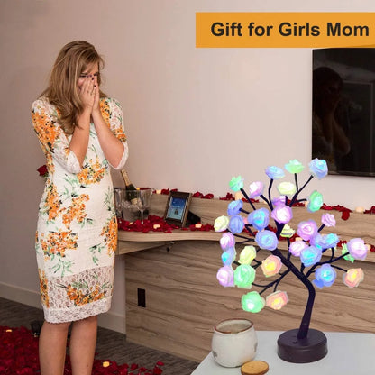 LZINA™ | RGB Rose Flower Tree Lights 24LED USB Battery Table Lamp Fairy Night Light Home Party Christmas Wedding Bedroom Decoration Gift