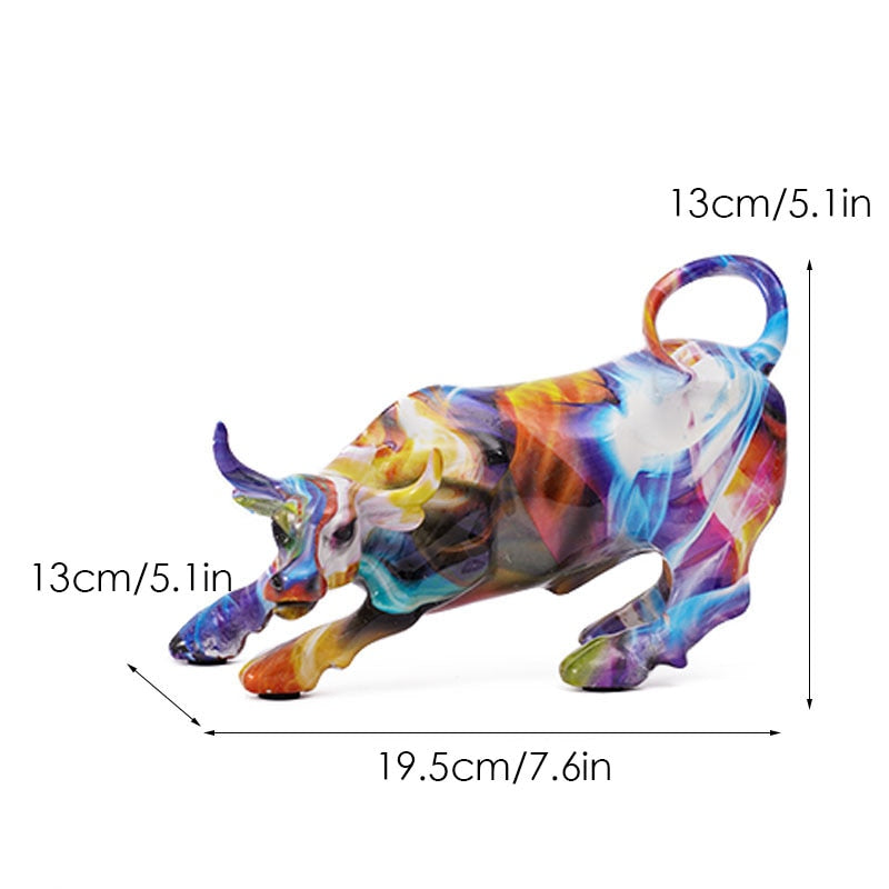 LZINA™ | Graffiti-Painting Resin Bull Figures Home Living Room Bedroom Office Desktop Feng Shui Ornaments Collection Statues