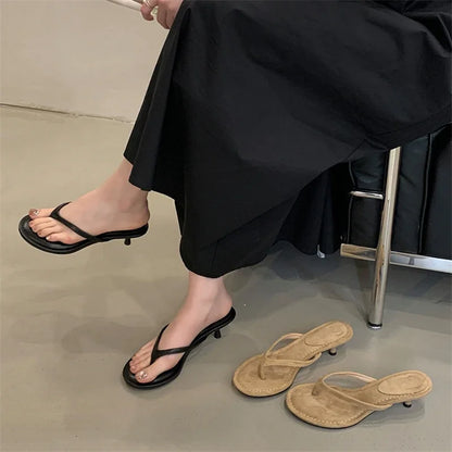Women’s Apricot Low Heel Flip Flop Sandals with Round Toe and Thin Heel