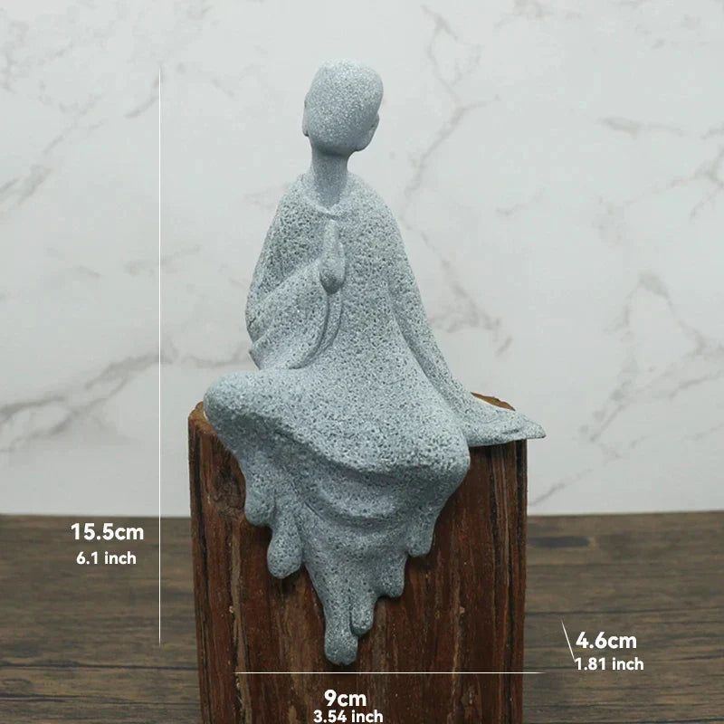 LZINA™ | Buddha Stone Statue Small Buddhist Monks Tibetan Buddhism Figures Zen Garden Ornament Meditation Home Aquarium Decoration