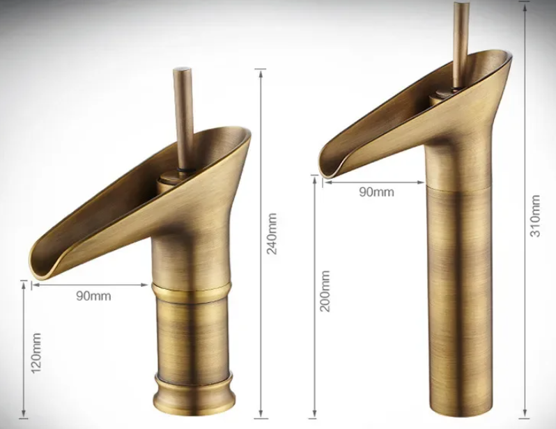 BowLift | Waterfall Antique Faucet Bathroom Sink Faucet Brass Sink Mixers