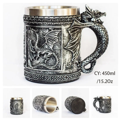 LZINA™ | Medieval Dragon Resin Stainless Steel Mug as Coffee Mug or Tea Mug