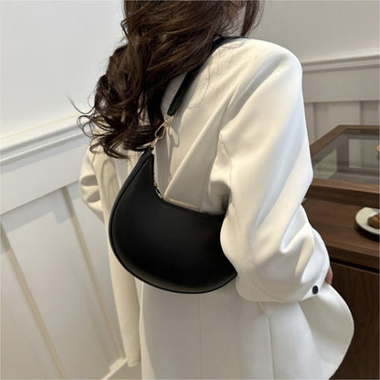 Women’s Half Moon PU Shoulder Bag with Zipper Closure