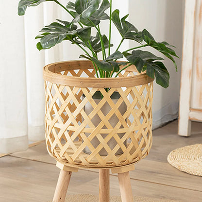 LZINA™ | Handcrafted Bamboo Woven Flower Pot with Stand Plant Flower Display Storage Stand DIY Storage Children's Plant Pots Home Decor