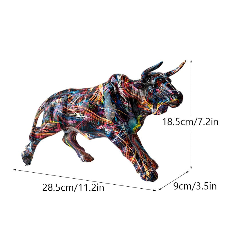 LZINA™ | Graffiti-Painting Resin Bull Figures Home Living Room Bedroom Office Desktop Feng Shui Ornaments Collection Statues