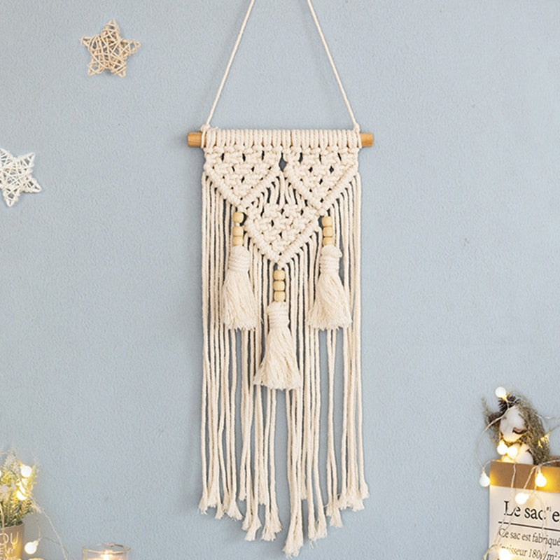LZINA™ | Bohemian Wall Tapestry, Macrame Wall Hanging, Home Decoration, Cotton Linen Tassel, Handcrafted, Woven, Geometric Canvas Art, Background Wall Tapestries
