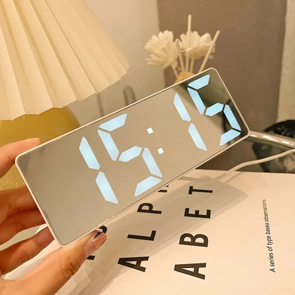 Modern Electronic Mirror Alarm Clock with LED Display, Alarm Function and Temperature Display – Stylish Digital Clock for Bedroom and Office | Bowlift