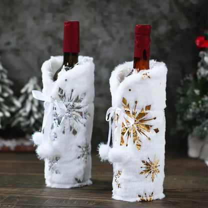 Christmas bottle cover with fur collar – festive cover for wine bottles, gnome decoration for Christmas, perfect as gift wrapping | Bowlift