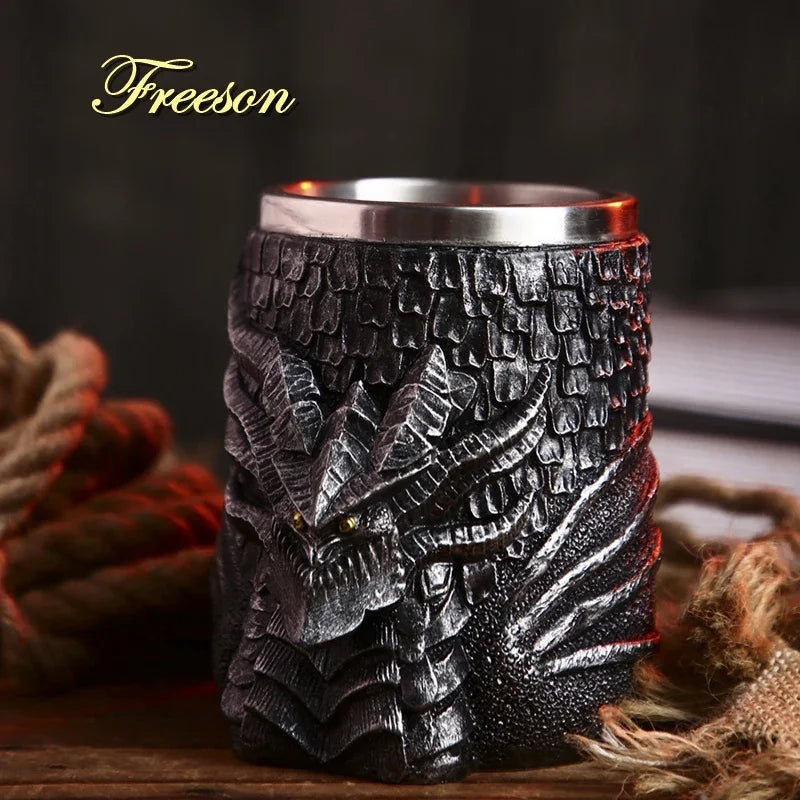 LZINA™ | Medieval Dragon Resin Stainless Steel Mug as Coffee Mug or Tea Mug