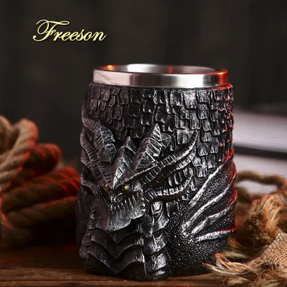 LZINA™ | Medieval Dragon Resin Stainless Steel Mug as Coffee Mug or Tea Mug