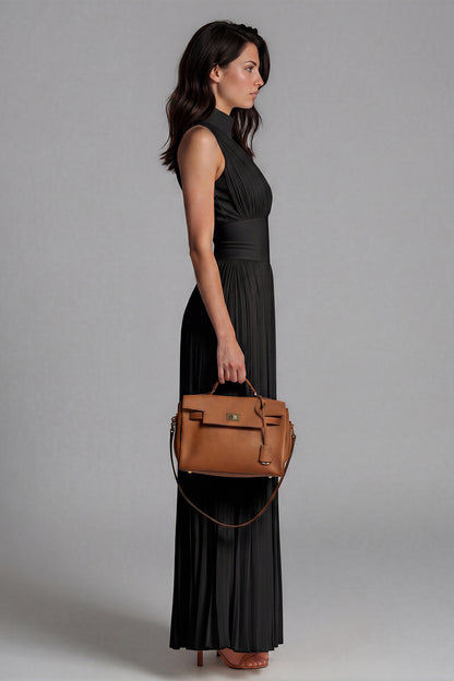 Women’s Black Wide Leg Jumpsuit with V Neck, Ruched Detail and Front Zip